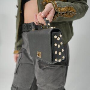 Kate Spade Black Leather & Pearl Studded Mini Shoulder Purse